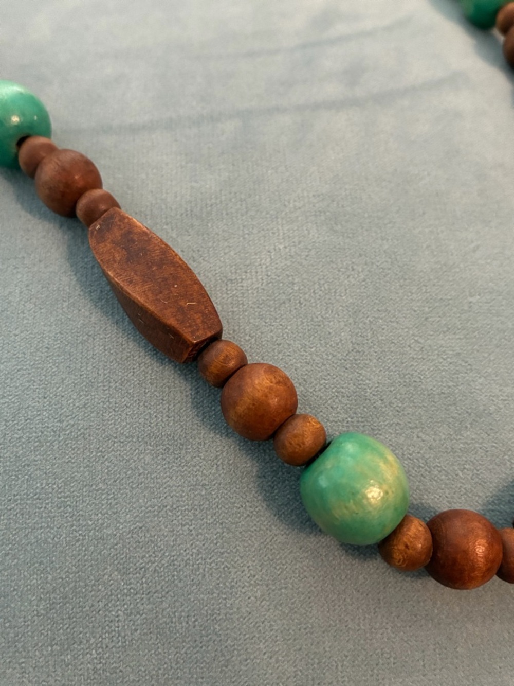 Beautiful Long Turquoise and Brown Wooden Beaded Necklace - Picture 4 of 5